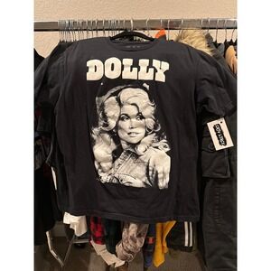 Dolly Parton Graphic T-Shirt‎ Black Cotton Country Music Portrait Tee Womens L